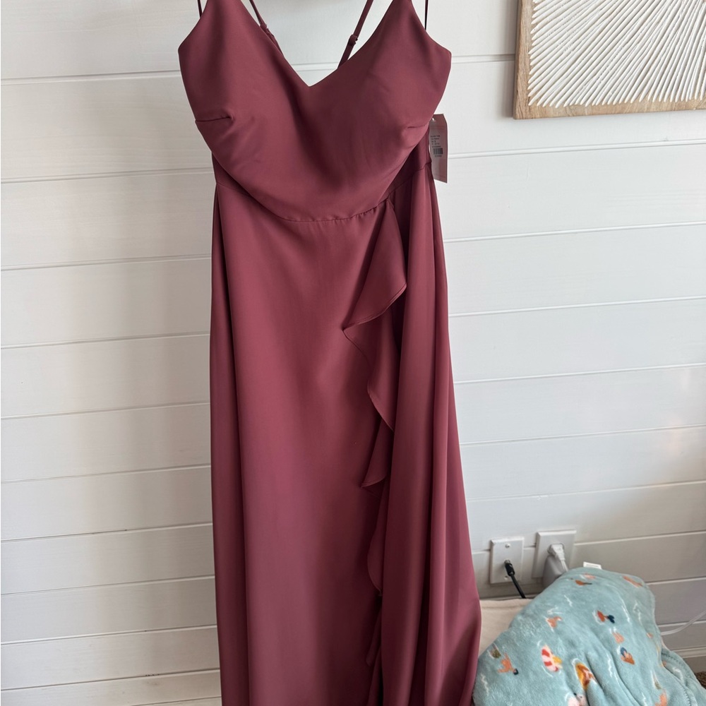 Birdy Grey Red Asymmetrical Ruffled Maxi Dress